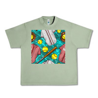 Oil Green softball uniform glove and bat with field seamless pattern Urban Heavy Tee - BundleAndBundleShop