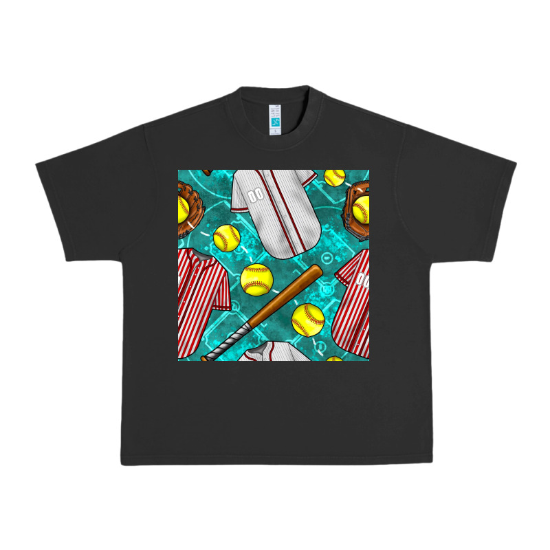 Softball Uniform Glove And Bat With Field Seamless Pattern Urban Heavy Tee by BundleAndBundleShop | Teevron