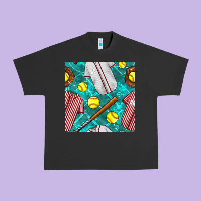 Softball Uniform Glove And Bat With Field Seamless Pattern Urban Heavy Tee Designed By Bundleandbundleshop