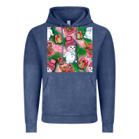 Vintage Denim cute snowman and gift box with leopard seamless pattern bbs Vintage Hoodie - BundleAndBundleShop