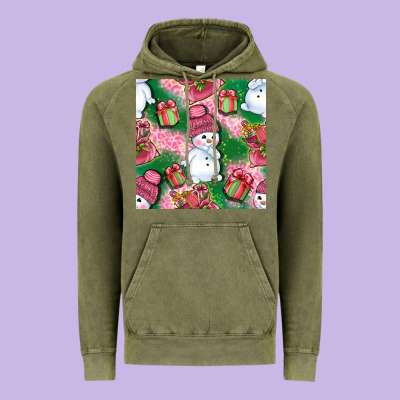 Cute Snowman And Gift Box With Leopard Seamless Pattern Bbs Vintage Hoodie Designed By Bundleandbundleshop