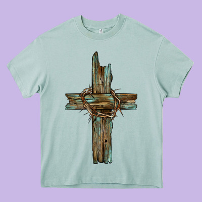Cross With Thorn Heavy Core Tee Designed By Barkaloodesign