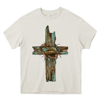 Cream cross with thorn Heavy Core Tee - BarkalooDesign