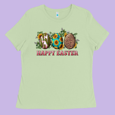 Happy Easter With Western Eggs And Sunflowers Ladies Tee Designed By Ranaportraitstore