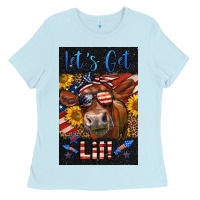 Baby Blue Western Let's Get Lit Cow Ladies Tee - LillyAllenDesigns