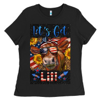 Black Western Let's Get Lit Cow Ladies Tee - LillyAllenDesigns