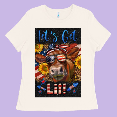 Western Let's Get Lit Cow Ladies Tee Designed By Lillyallendesigns