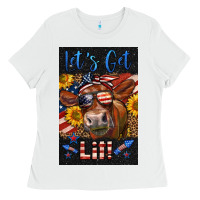 White Western Let's Get Lit Cow Ladies Tee - LillyAllenDesigns