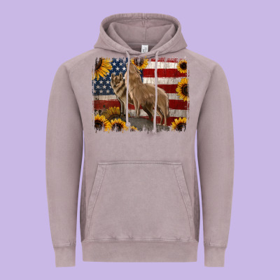 American Wolves With Sunflower Background Png Vintage Hoodie Designed By Jasminsmagicworld