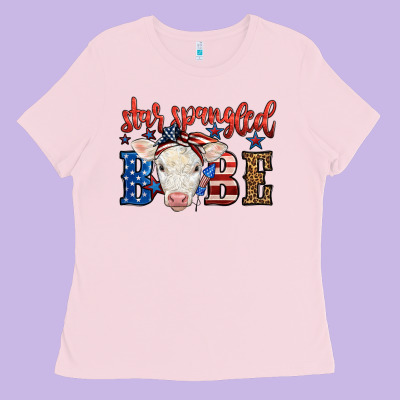 Western Star Spangled Baby Cow Ladies Tee Designed By Lillyallendesigns
