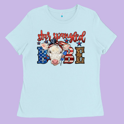 Western Star Spangled Baby Cow Ladies Tee Designed By Lillyallendesigns