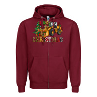 Burgundy i dig christmas bulldozer Zipper Hoodie - CowGirlArtShop