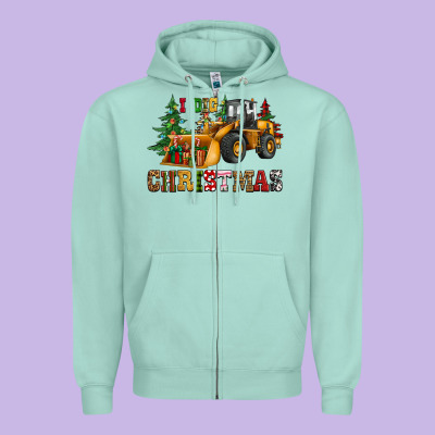 I Dig Christmas Bulldozer Zipper Hoodie Designed By Cowgirlartshop