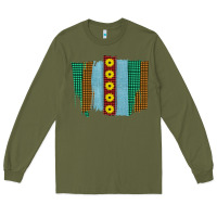 Army Green Western Sunflower Farm Life Brush Strokes Long Sleeve Tee - Bettercallsaul