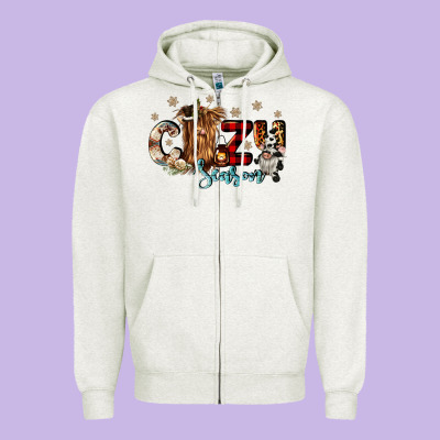 Cozy Season Zipper Hoodie Designed By Cowgirlartshop
