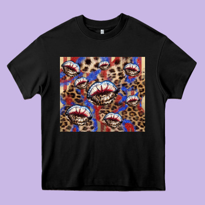 American Flag Lips Leopard Heavy Core Tee Designed By Nancycooperartshop