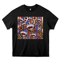 Black american flag lips leopard Heavy Core Tee - NancyCooperArtShop