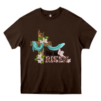 Chocolate Brown he is risen cross Heavy Core Tee - BarkalooDesign