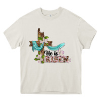 Cream he is risen cross Heavy Core Tee - BarkalooDesign