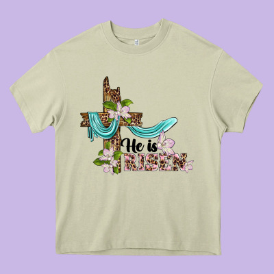 He Is Risen Cross Heavy Core Tee Designed By Barkaloodesign