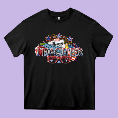 American Teacher Heavy Core Tee Designed By Nancycooperartshop