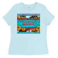 Baby Blue cowhide leopard sunflowers mama Ladies Tee - BarkalooDesign