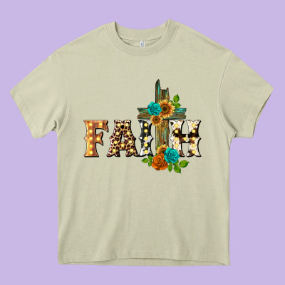 Faith With Cross Heavy Core Tee Designed By Barkaloodesign