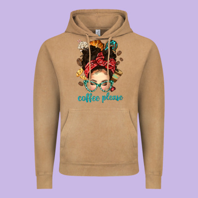 Coffee Please Messy Bun With Coffee Bean Bbs Vintage Hoodie Designed By Bundleandbundleshop