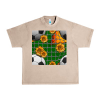 Soccer Balls And Sunflowers With Goal Nets Seamless Pattern Urban Heavy Tee | Teevron
