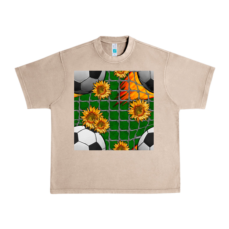 Soccer Balls And Sunflowers With Goal Nets Seamless Pattern Urban Heavy Tee by BundleAndBundleShop | Teevron