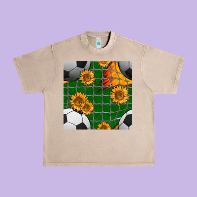 Soccer Balls And Sunflowers With Goal Nets Seamless Pattern Urban Heavy Tee Designed By Bundleandbundleshop