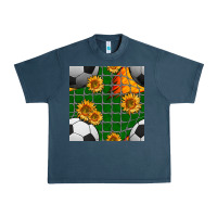 Midnight Navy soccer balls and sunflowers with goal nets seamless pattern Urban Heavy Tee - BundleAndBundleShop