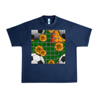 Navy soccer balls and sunflowers with goal nets seamless pattern Urban Heavy Tee - BundleAndBundleShop