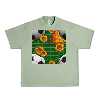 Oil Green soccer balls and sunflowers with goal nets seamless pattern Urban Heavy Tee - BundleAndBundleShop