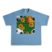 Pebble Blue soccer balls and sunflowers with goal nets seamless pattern Urban Heavy Tee - BundleAndBundleShop