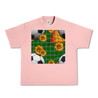 Salmon soccer balls and sunflowers with goal nets seamless pattern Urban Heavy Tee - BundleAndBundleShop