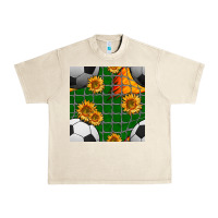 Sandshell soccer balls and sunflowers with goal nets seamless pattern Urban Heavy Tee - BundleAndBundleShop