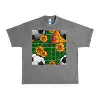 Tornado soccer balls and sunflowers with goal nets seamless pattern Urban Heavy Tee - BundleAndBundleShop