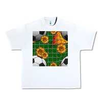 White soccer balls and sunflowers with goal nets seamless pattern Urban Heavy Tee - BundleAndBundleShop