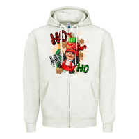 Oatmeal Heather ho ho ho girl gnome Zipper Hoodie - CowGirlArtShop