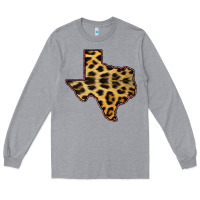 Heather Grey Western Texas Map Leopard Pattern Long Sleeve Tee - Bettercallsaul