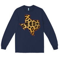Navy Western Texas Map Leopard Pattern Long Sleeve Tee - Bettercallsaul