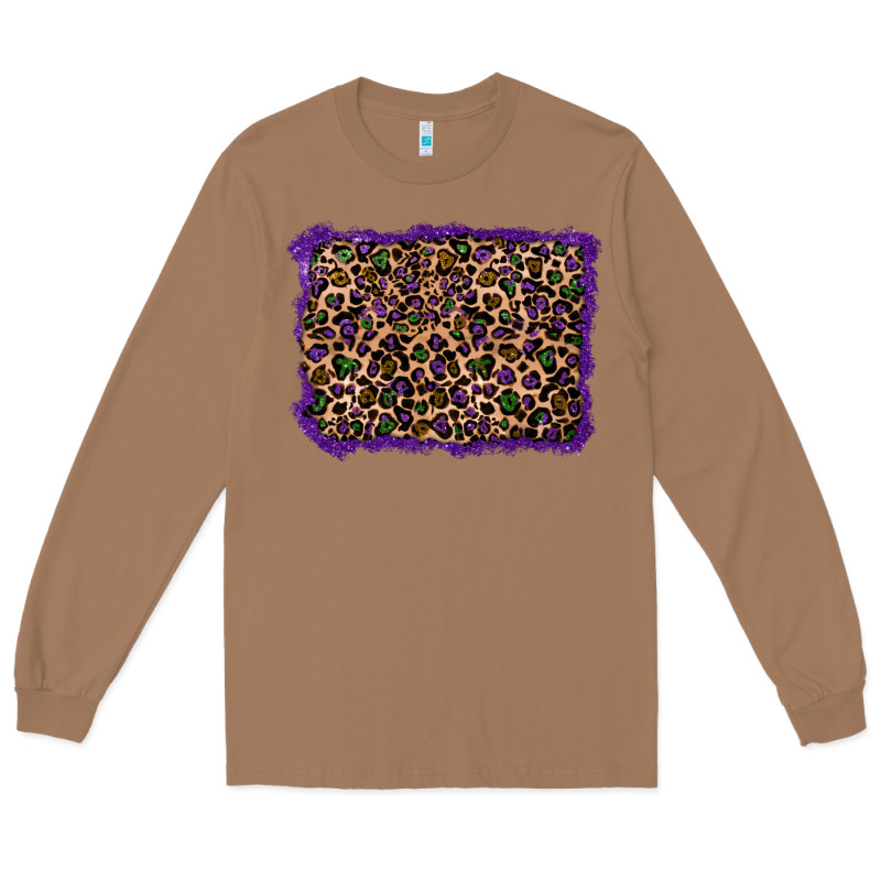 Mardi Gras Leopard Background Long Sleeve Tee by RanaPortraitStore | Teevron