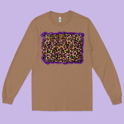 Mardi Gras Leopard Background Long Sleeve Tee Designed By Ranaportraitstore