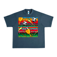 Midnight Navy soccer winner cup and vuvuzela with serape seamless pattern Urban Heavy Tee - BundleAndBundleShop