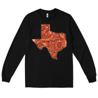 Black Texas Map Western Tooled Leather Pattern Long Sleeve Tee - Bettercallsaul
