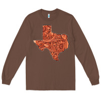 Chestnut Texas Map Western Tooled Leather Pattern Long Sleeve Tee - Bettercallsaul