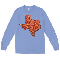 Colony Blue Texas Map Western Tooled Leather Pattern Long Sleeve Tee - Bettercallsaul