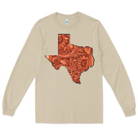Mushroom Texas Map Western Tooled Leather Pattern Long Sleeve Tee - Bettercallsaul
