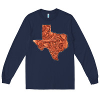 Navy Texas Map Western Tooled Leather Pattern Long Sleeve Tee - Bettercallsaul